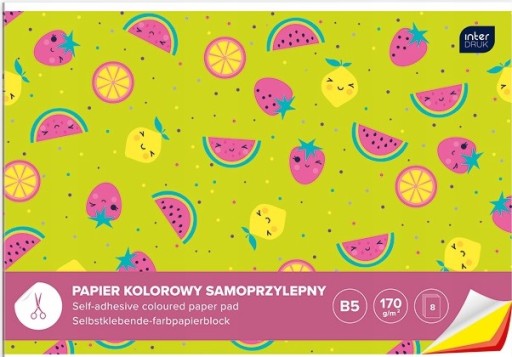 Farebný samolepiaci papier INTERDRUK B5, 8 listov