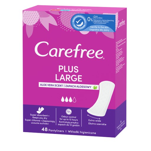 CAREFREE Plus Veľké hygienické vložky s vôňou aloe 48 ks