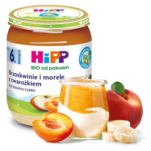 HiPP Broskyne a marhule s bio tvarohom, 160g