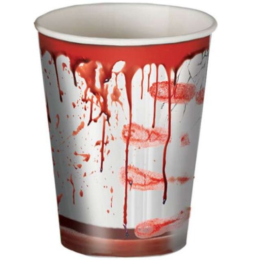 Krvavé papierové poháre s krvavými škvrnami Halloween dekorácia 8 ks