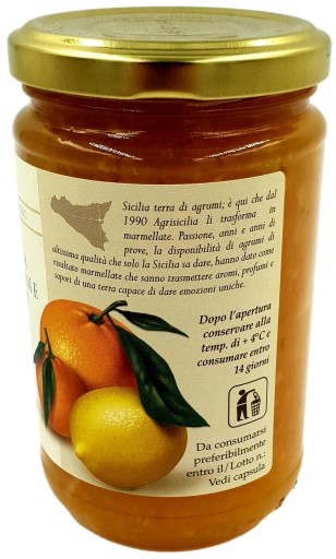 Pomarančový, citrónový a sicílsky mandarínkový džem Agrisicilia 360 g.