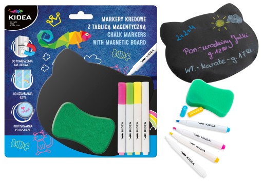 Magnetická tabuľa Kidea v tvare medvedíka + kriedové fixky 4 farby