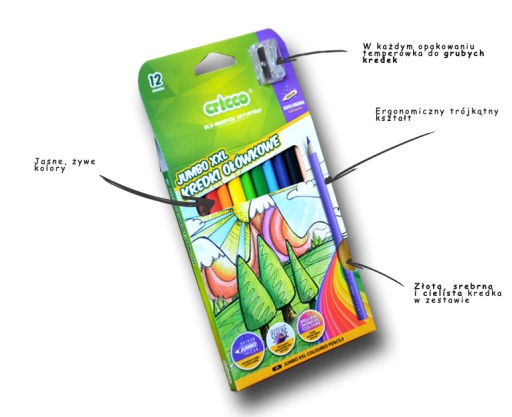 Cricco trojuholníkové hrubé XXL pastelky 12 farieb