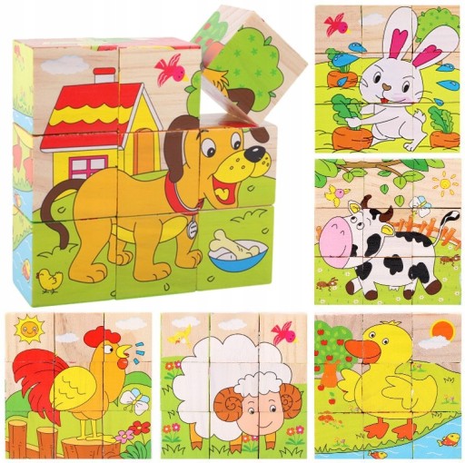 PUZZLE DREVENÉ BLOKY VZDELÁVACIE PUZZLE HRAČKY PRE DETI 6v1