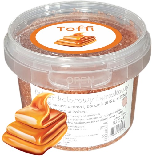 Cukor na cukrovú vatu Toffee 100g Vedro karamelovej farby