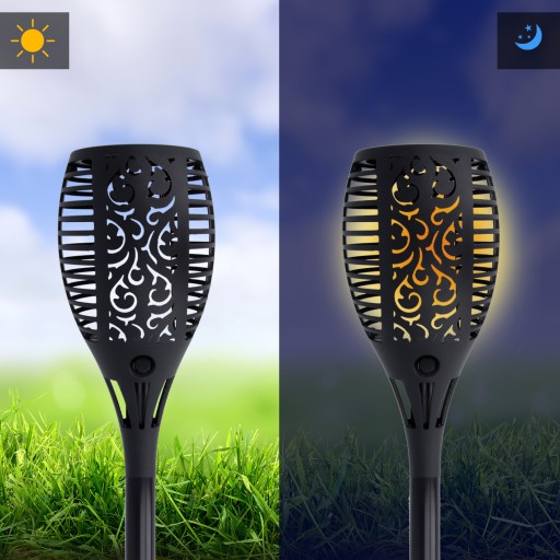 Solárna záhradná baterka, lampáš s ohňovým efektom, LED lampa zapichnutá do zeme