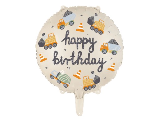 Happy Birthday fóliový balón - stavebné vozidlá 35 cm