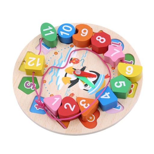 DREVENÝ TRIEDIČ PUZZLE HODINKY + KORÁLKY 2v1