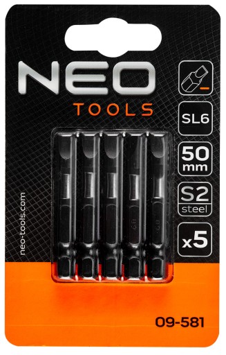 Nárazové bity S2 50mm SL6 1/4” 5ks NEO 09-581