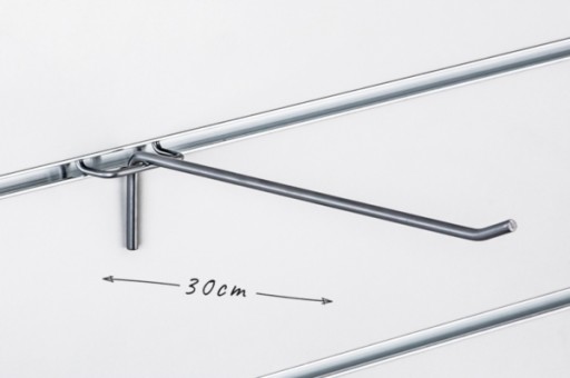 Single Slatwall háčik, strieborný drôt, 25 cm