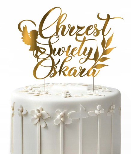 TOPPER ozdoby na tortu KRST. Anjel svätého krstu + MENO ZLATÉ