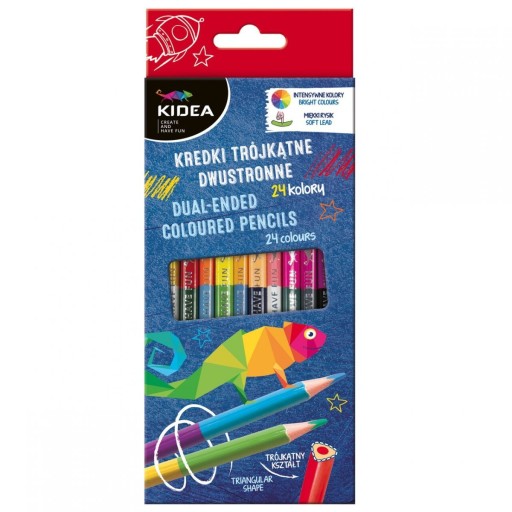 Obojstranné trojuholníkové pastelky 12/24 farieb KIDEA
