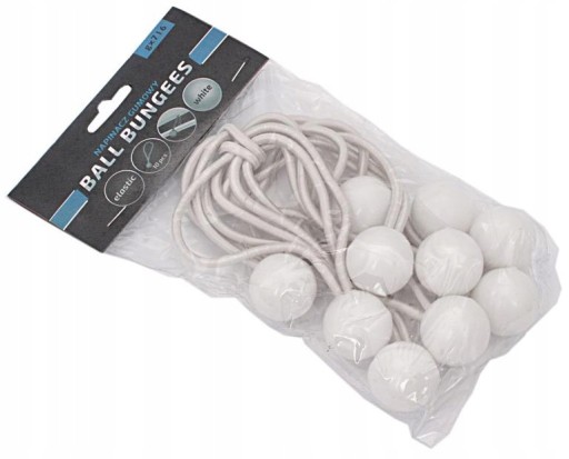 Gumový napínač s Ball Bungess, 10 ks, biely, 15 cm