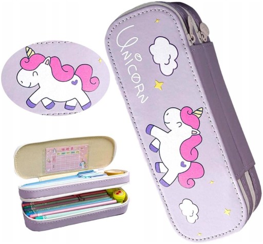 Peračník Unicorn, dve priehradky, školské fixky, pastelky
