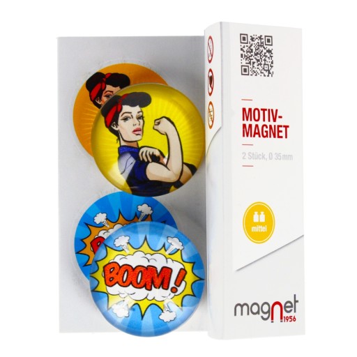 okrúhle sklo MAGNETY na chladničku Strongwoman/Boom dome 3,5 cm 2 ks. MAGNET
