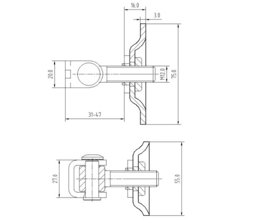 NASTAVITEĽNÝ PÁNT M12 75x55 PRE POZINKOVANÚ BRÁNKU