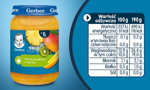 GERBER dezert z tropického ovocia s tapiokou 190g