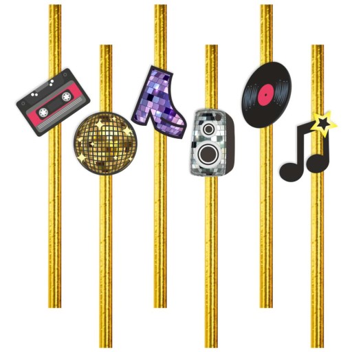 Papierové slamky DISCO party ZLATÁ GUĽA 80. roky x6