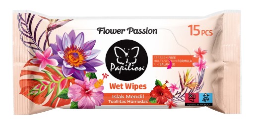 PAPILION FLOWER PASSION Vlhčené obrúsky, KVETOVÁ VÔŇA, 15 ks