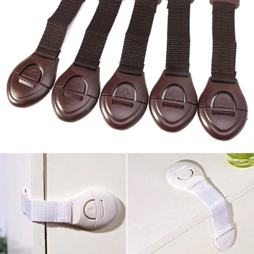 Zabezpečenie skriniek a zásuviek, zámok na tkaný pás, hnedá, 1 kus