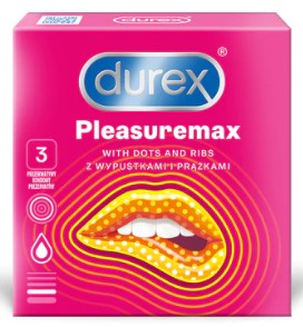 Durex Pleasuremax Rebrované kondómy s bodkami a vrúbkami 3 ks.