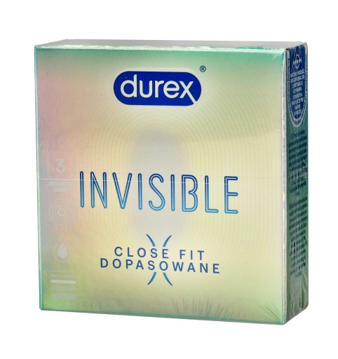 DUREX INVISIBLE priliehavé kondómy, slim fit kondómy, 3 ks