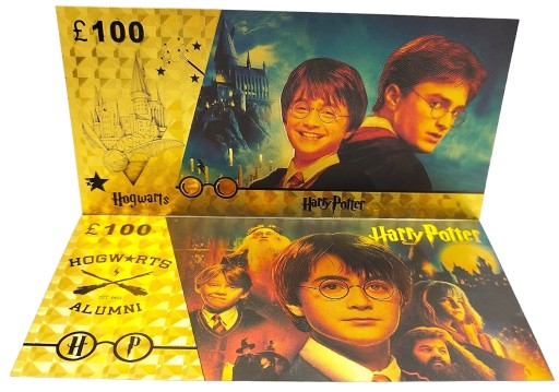 Harry Potter 100 librová krásna pozlátená bankovka