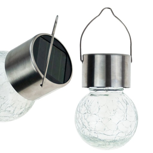 LED SOLARNÁ LAMPA ZÁHRADNÉ SKLENENÉ DEKORATÍVNE ZÁVESNÉ GUĽOVÉ BALKÓNOVÝ HÁK