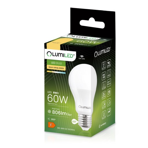 E27 LED žiarovka 8W = 60W 806lm 3000K TEPLÁ BIELA PREMIUM EMC2 LUMILED