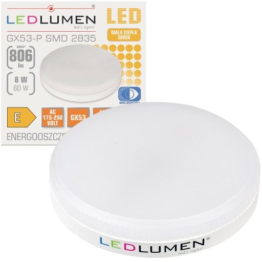GX53 LED žiarovka 8W=60W 806lm 120° CCD No Flicker Premium WARM 3000K
