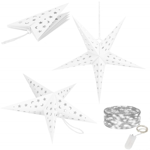 DEKORATÍVNA HVIEZDA 10LED PAPIER 25cm VITRÁŽ STUDENÁ BIELA 3D LAMPA