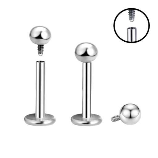 Strieborné náušnice LABRET s guličkou GW. Chirurgická oceľ 316L Veľkosť 1,2/8/3