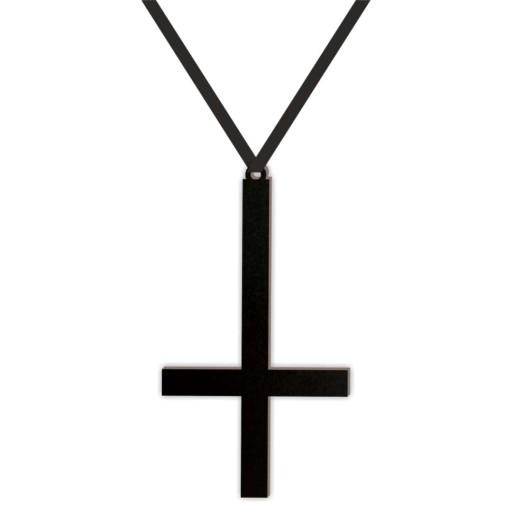 PRÍvesok čierny CROSS obrátený náhrdelník HALLOWEEN, HDF doska, stuha