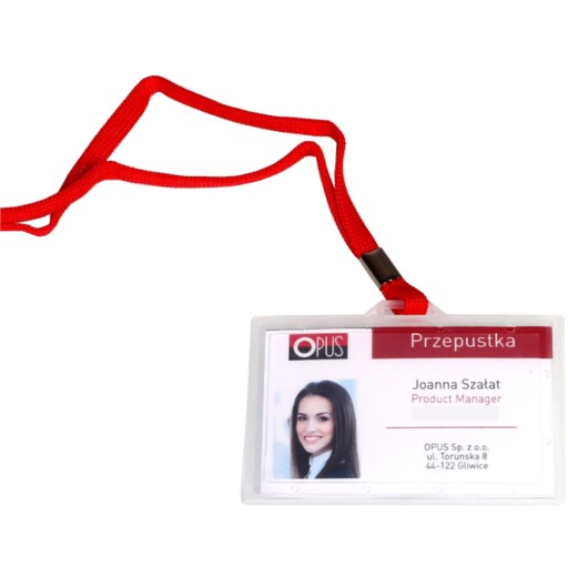 DRŽITEĽ ID odznak s páskou na šnúrke, červený