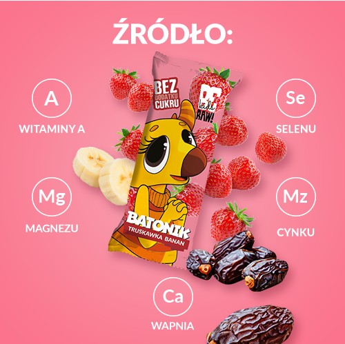 Ovocná tyčinka pre deti BeRAW Kids Jahoda Banán bez pridaného cukru 25g