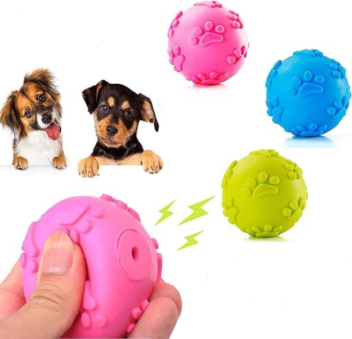 Gumová hračka pískacia loptička labky 6 cm