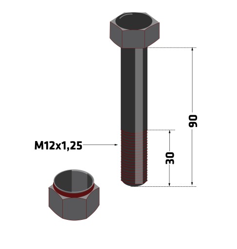 Tvrdená skrutka M12x90 triedy 10,9 do mulčovača Ducker