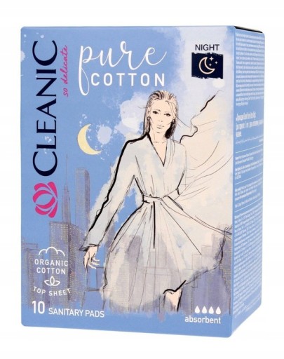 CLEANIC Pure Cotton Night hygienické vložky 10 ks