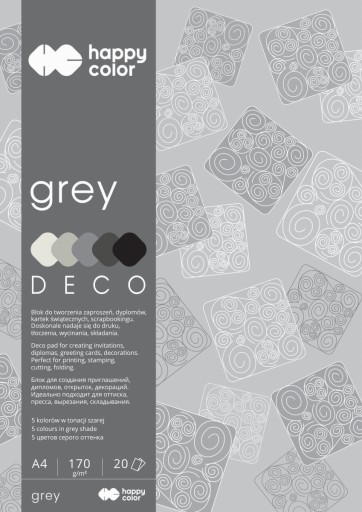 Deco Grey blok A4, 170g, 20 listov, 5 farieb, odtiene sivej