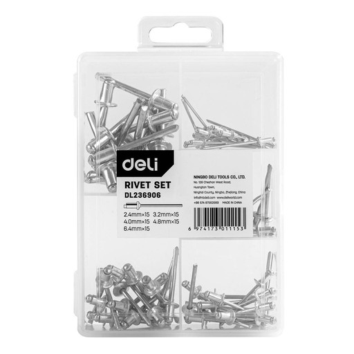 SADA ODOLNÝCH HLINÍKOVÝCH NITOV PRE NITOVAČKU DELI TOOLS, 75 KS.