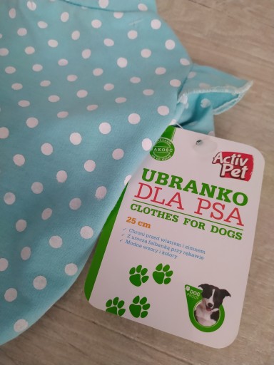 Oblečenie pre psa, modrá bodkovaná blúzka, veľkosť 25