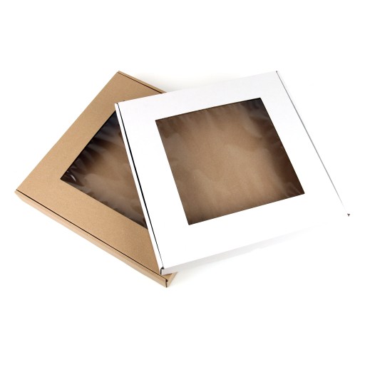 25x20x5 cm Štvorcová krabica s okienkom - Eko hnedá - Sada 5 ks