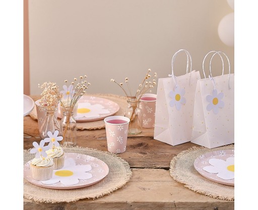 Poháre Papierové poháre Daisies Ružový riad 8 ks.