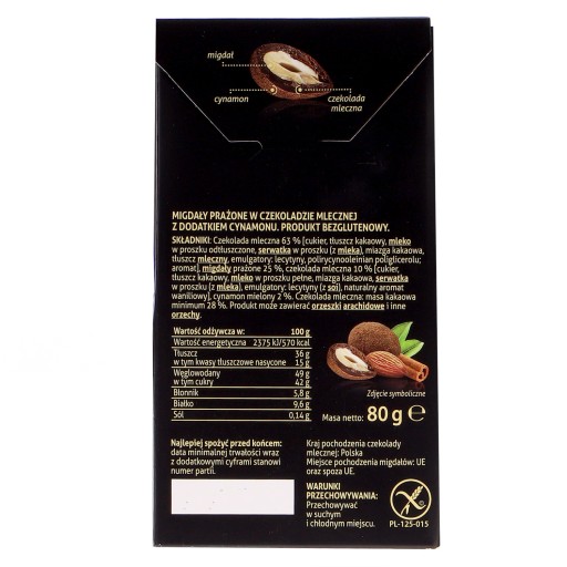 Mandle pražené v mliečnej čokoláde so škoricou 80g.