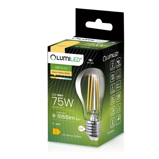 LED žiarovka E27 A60 8W = 75W 1055lm 3000K Teplá FILAMENT DEKORATÍVNE RETRO