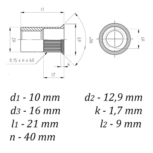Nitovacia matica, sústružená manžeta, INOX A2, M10, 10 ks.