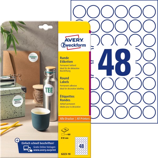 AVERY okrúhle štítky 30mm 6223-10