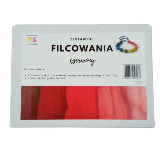 Merino vlna, sada farieb, 3 ihlice: červená