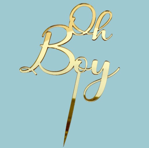 Oh Boy Cake Topper k narodeniu chlapčeka Golden Plexi Mirror