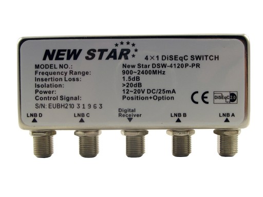 Diseqc SAT 4/1 SPÍNAČ NewStar DSW-4120P-PR HQ externý